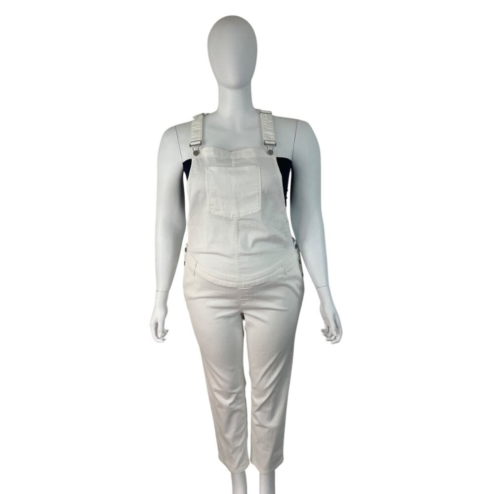 Gap Womens White Maternity Stretch Denim Overalls Adjustable Straps Sz XL